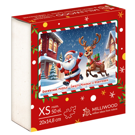 Puzzle drewniane – Christmas – Mikołaj i Renifer – 50el.