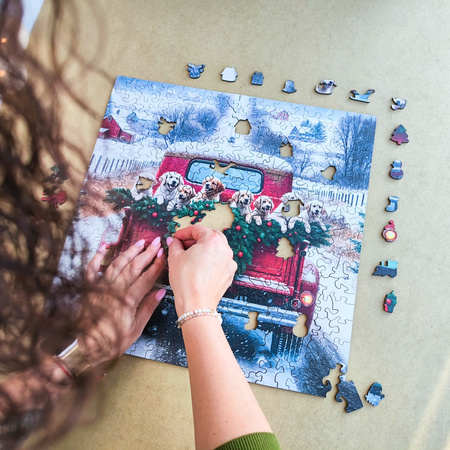 Puzzle drewniane – Christmas – Podróżujące psy – 250el.