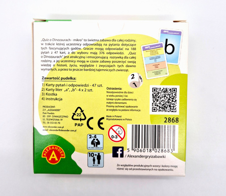 Gra edukacyjna Alexander - Mikro QUIZ o dinozaurach - kieszonkowa podręczna