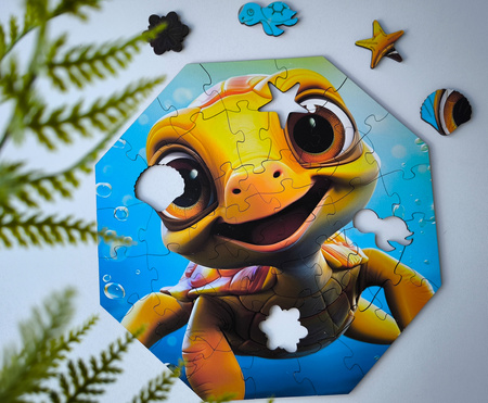 Puzzle drewniane – Hi, I’m little – Żółwik Theo - 46 el.