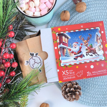 Puzzle drewniane – Christmas – Mikołaj i Renifer – 50el.