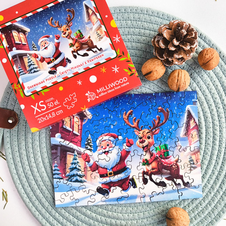 Puzzle drewniane – Christmas – Mikołaj i Renifer – 50el.