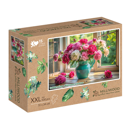 Puzzle Drewniane Milliwood - Celebrating - Kwitnące okno 500 el. 51x34 cm