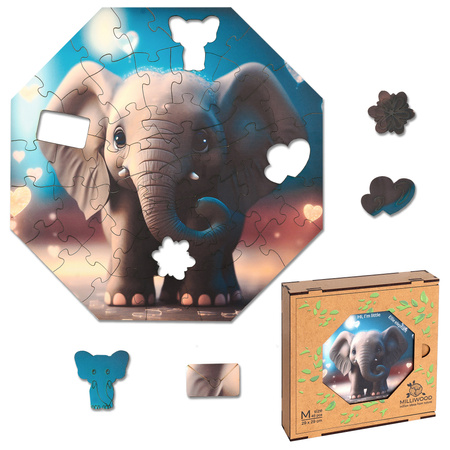 Puzzle drewniane – Hi, I’m little – Słonik Ellie - 46 el.