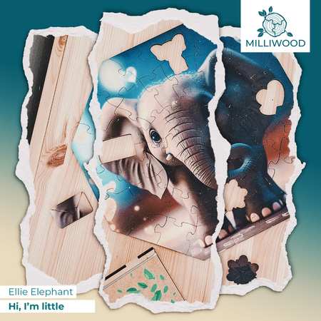 Puzzle drewniane – Hi, I’m little – Słonik Ellie - 46 el.